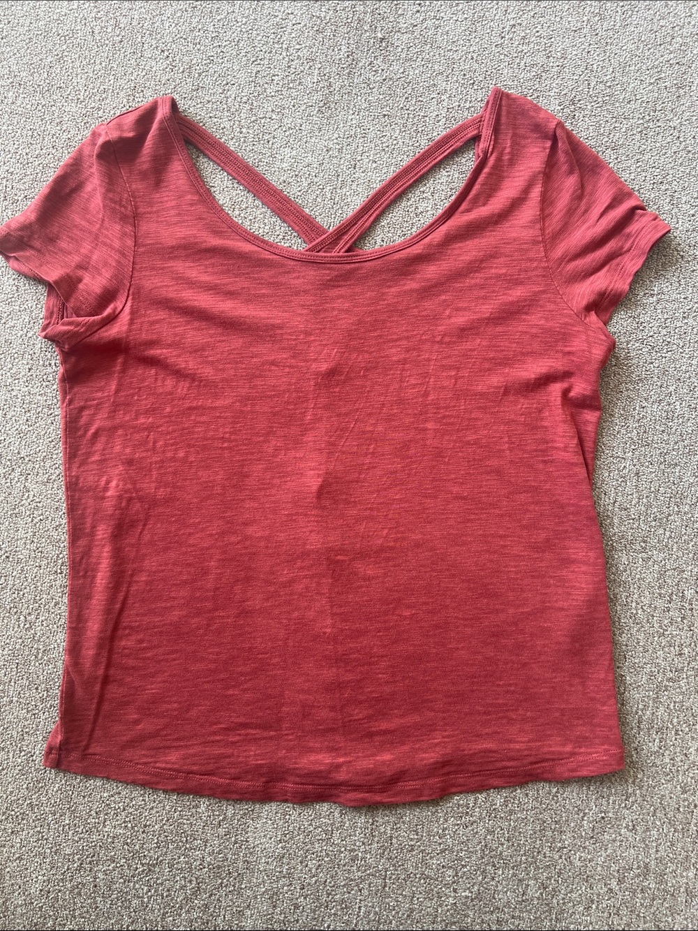 White House Black Market Cross-Back Short Sleeve Tee - Coral Red size large